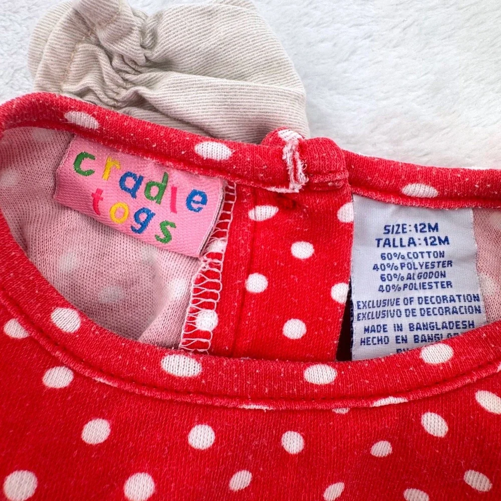 Vtg Cradle Togs Baby Girl Polka Dot Bodysuit & Tan Floral Overall Set Size 12M
